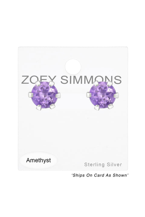 Sterling Silver Round 3mm Ear Studs With Semi Precious - SS