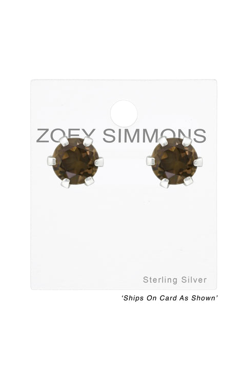 Sterling Silver Round 3mm Ear Studs With Semi Precious - SS