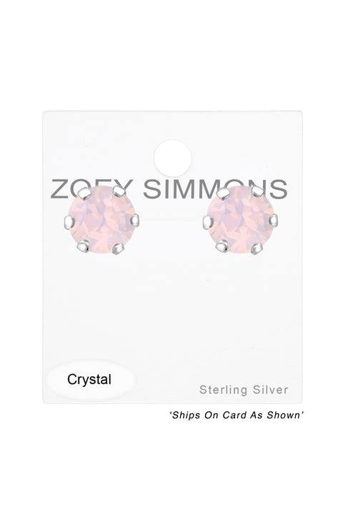 Sterling Silver Round Ear Studs With Genuine Crystals - SS