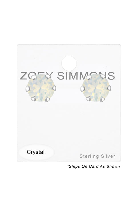 Sterling Silver Round Ear Studs With Genuine Crystals - SS