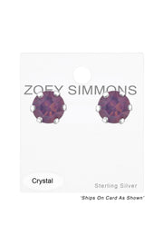 Sterling Silver Round Ear Studs With Genuine Crystals - SS