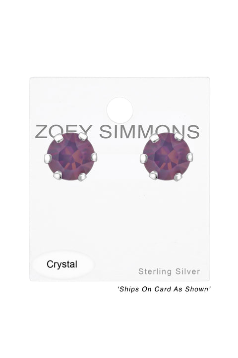 Sterling Silver Round Ear Studs With Genuine Crystals - SS