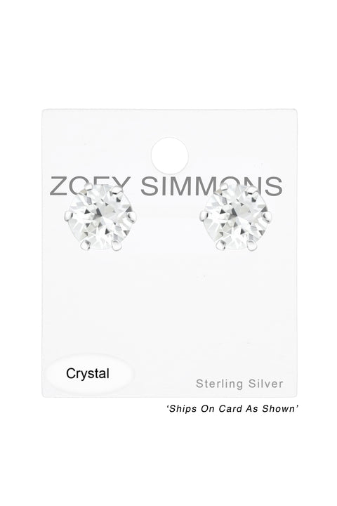 Sterling Silver Round Ear Studs With Genuine Crystals - SS