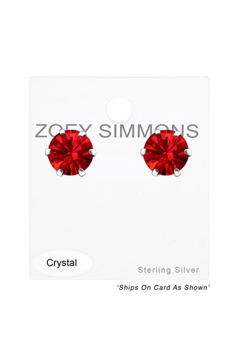 Sterling Silver Round Ear Studs With Genuine Crystals - SS