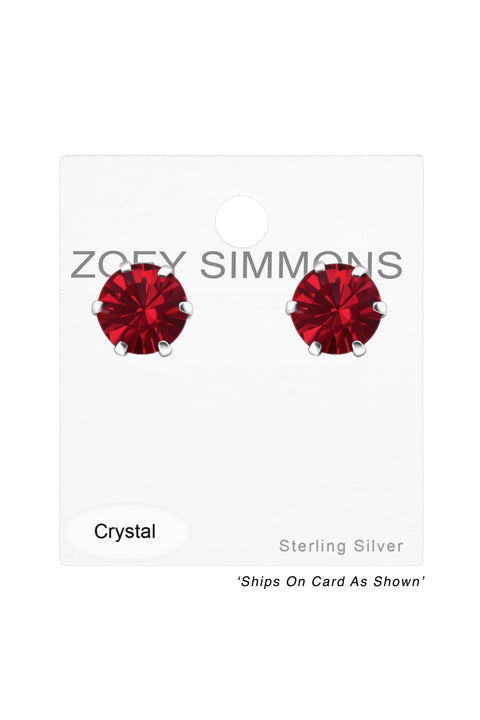 Sterling Silver Round Ear Studs With Genuine Crystals - SS