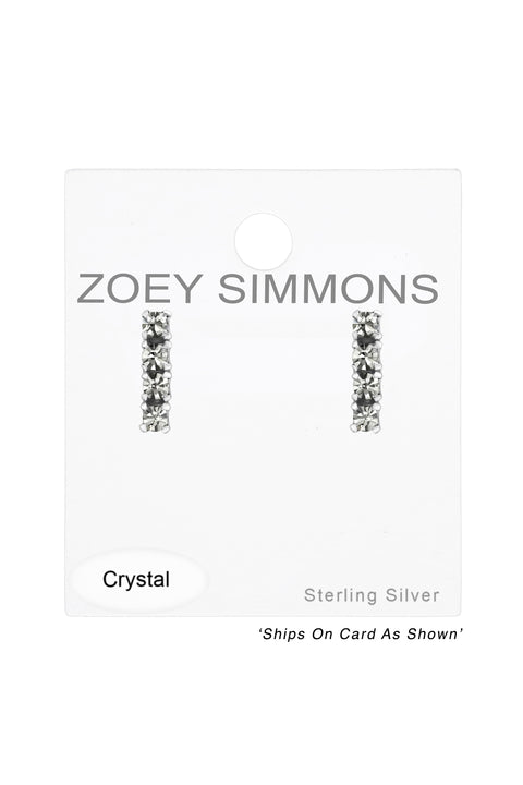 Sterling Silver Bar Ear Studs With Crystal - SS