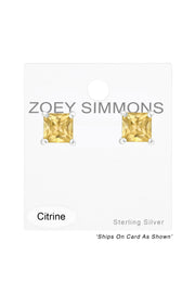 Sterling Silver Square 5mm Ear Studs With Semi Prciouse - SS
