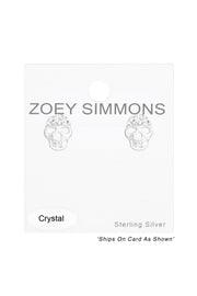 Sterling Silver Skull Ear Studs With Crystal - SS