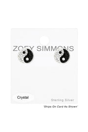 Sterling Silver Yin Yang Ear Studs With Crystal - SS