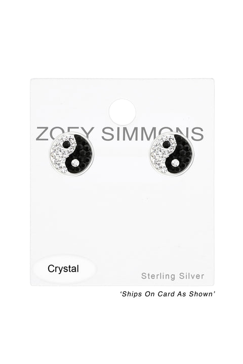 Sterling Silver Yin Yang Ear Studs With Crystal - SS