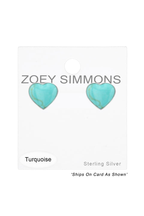 Sterling Silver Heart Ear Studs With Imitation Stone - SS