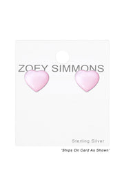 Sterling Silver Heart Ear Studs With Imitation Stone - SS
