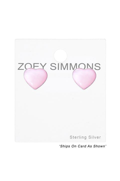 Sterling Silver Heart Ear Studs With Imitation Stone - SS