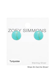 Sterling Silver Round Ear Studs With Imitation Stone - SS