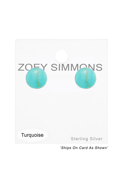 Sterling Silver Round Ear Studs With Imitation Stone - SS