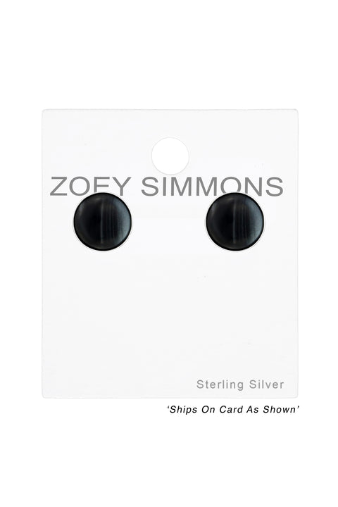 Sterling Silver Round Ear Studs With Imitation Stone - SS