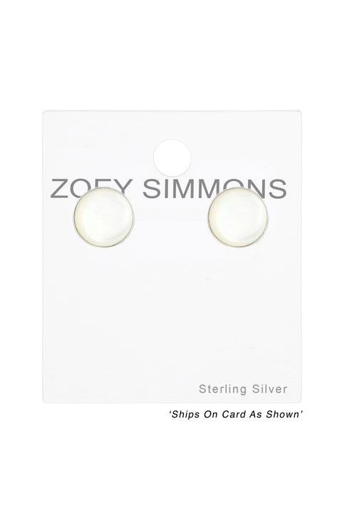 Sterling Silver Round Ear Studs With Imitation Stone - SS