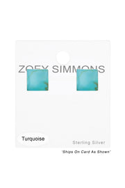 Sterling Silver Square Ear Studs With Imitation Stone - SS