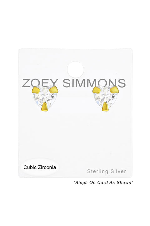 Sterling Silver Heart 4mm Ear Studs With Cubic Zirconia - VM