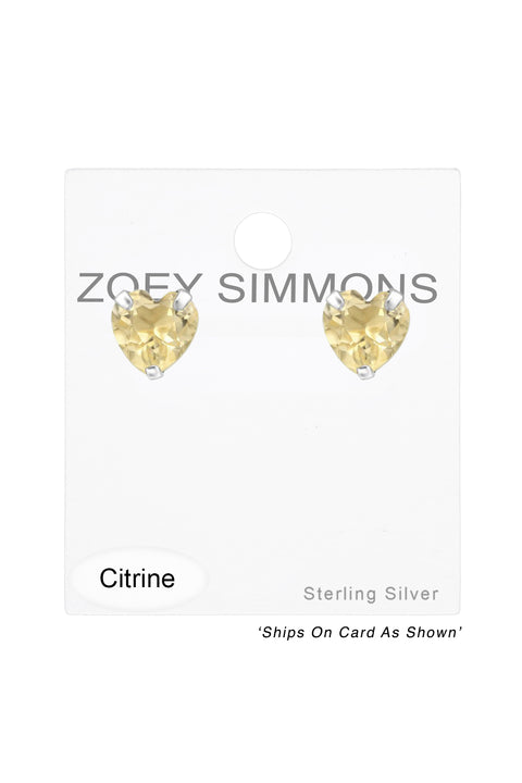 Sterling Silver Heart Ear Studs With Semi Precious - SS