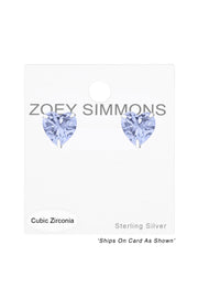 Sterling Silver Heart 9mm Ear Studs With Cubic Zirconia - SS