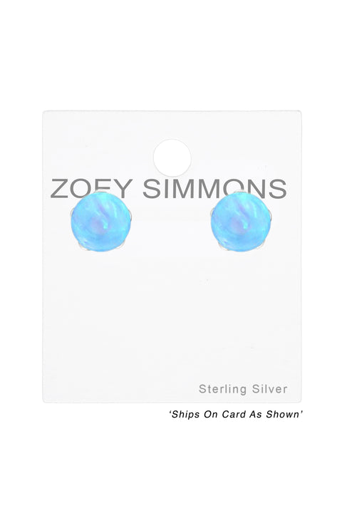 Sterling Silver Ball Ear Studs With Opal - SS