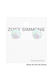Sterling Silver Ball Ear Studs With Opal - SS