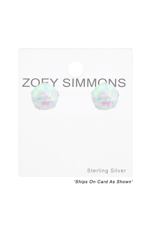 Sterling Silver Ball Ear Studs With Opal - SS