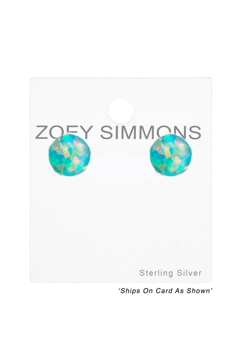 Sterling Silver Ball Ear Studs With Opal - SS