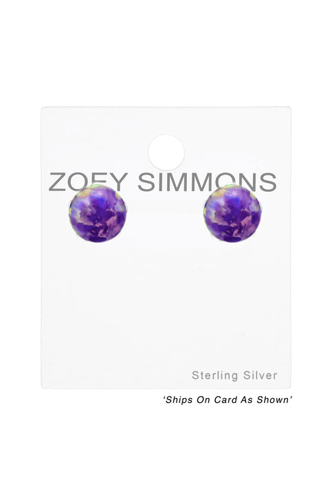 Sterling Silver Ball Ear Studs With Opal - SS