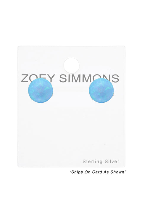 Sterling Silver Ball Ear Studs With Opal - SS