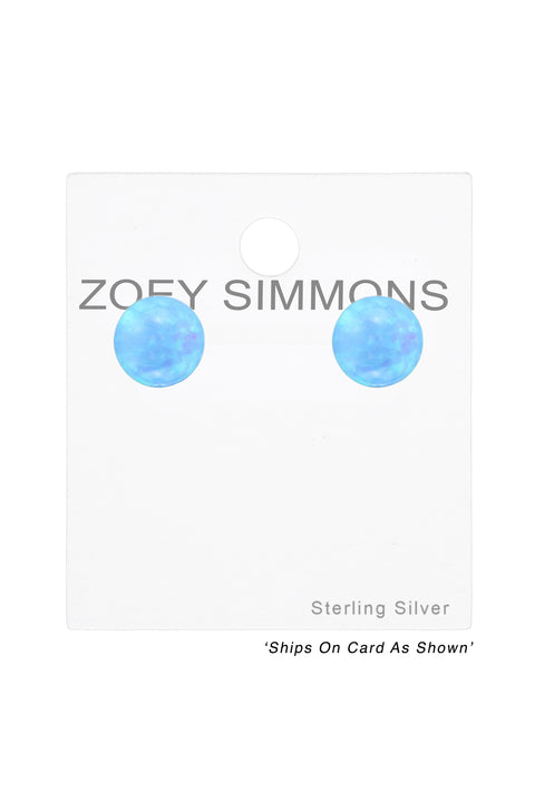 Sterling Silver Ball Ear Studs With Opal - SS