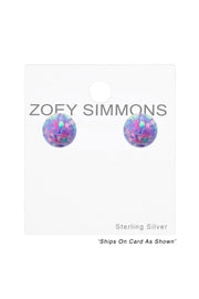 Sterling Silver Ball Ear Studs With Opal - SS