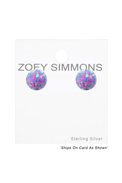 Sterling Silver Ball Ear Studs With Opal - SS
