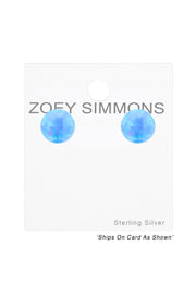 Sterling Silver Ball Ear Studs With Opal - SS
