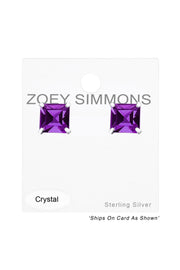 Sterling Silver Square 6mm Ear Studs With Crystals - SS