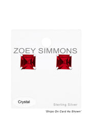 Sterling Silver Square 6mm Ear Studs With Crystals - SS