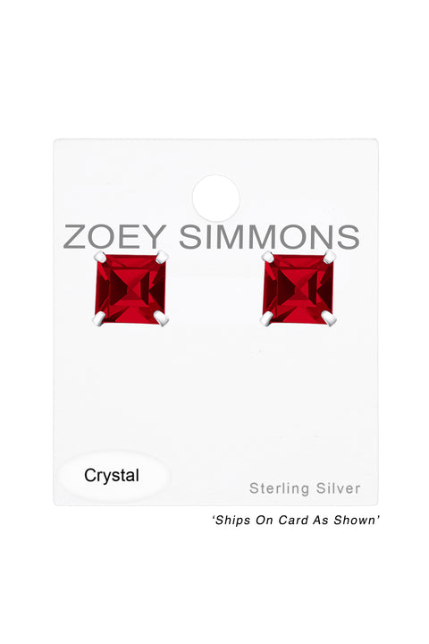 Sterling Silver Square 6mm Ear Studs With Crystals - SS