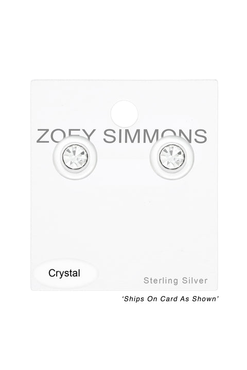 Sterling Silver Round Ear Studs With Crystal - SS