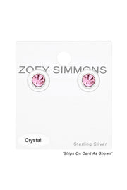Sterling Silver Round Ear Studs With Crystal - SS