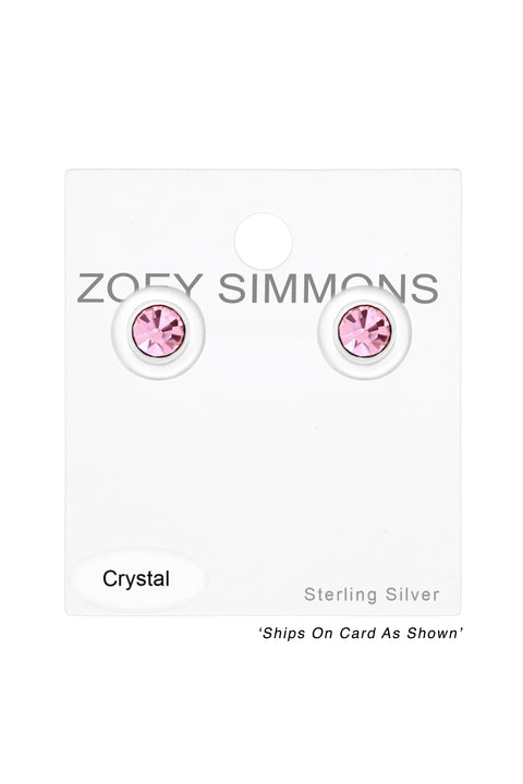 Sterling Silver Round Ear Studs With Crystal - SS