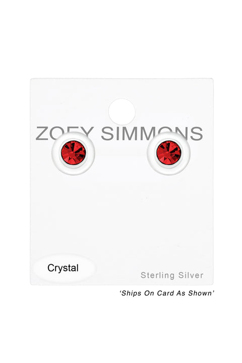 Sterling Silver Round Ear Studs With Crystal - SS