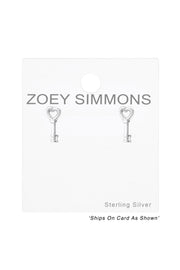 Sterling Silver Key Heart Ear Studs - SS