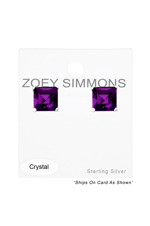 Sterling Silver Square 6mm Ear Studs With Crystals - SS