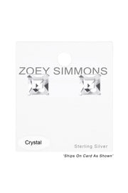 Sterling Silver Square 6mm Ear Studs With Crystals - SS