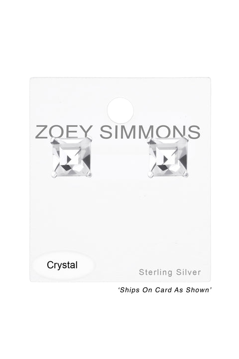 Sterling Silver Square 6mm Ear Studs With Crystals - SS