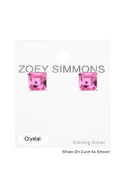 Sterling Silver Square 6mm Ear Studs With Crystals - SS