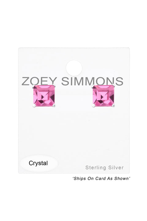 Sterling Silver Square 6mm Ear Studs With Crystals - SS