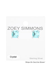 Sterling Silver Square 4mm Ear Studs With Crystals - SS