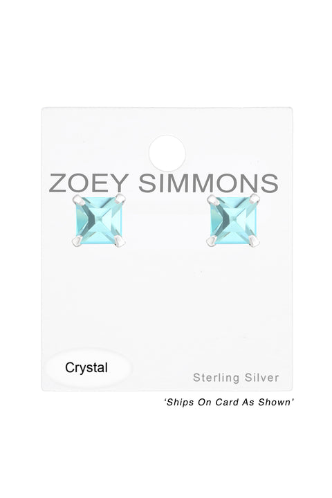 Sterling Silver Square 4mm Ear Studs With Crystals - SS